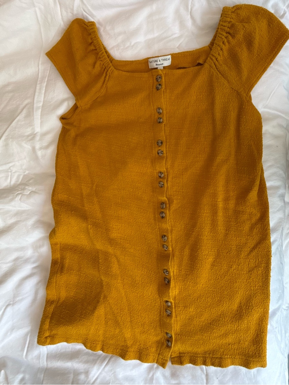 Madewell Mustard Button-Front Short Sleeve dress